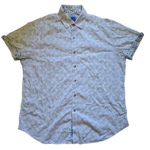 Robert Graham Button-Down Shirt Mens M Blue Short Sleeve Flip Cuff Geometric Dot